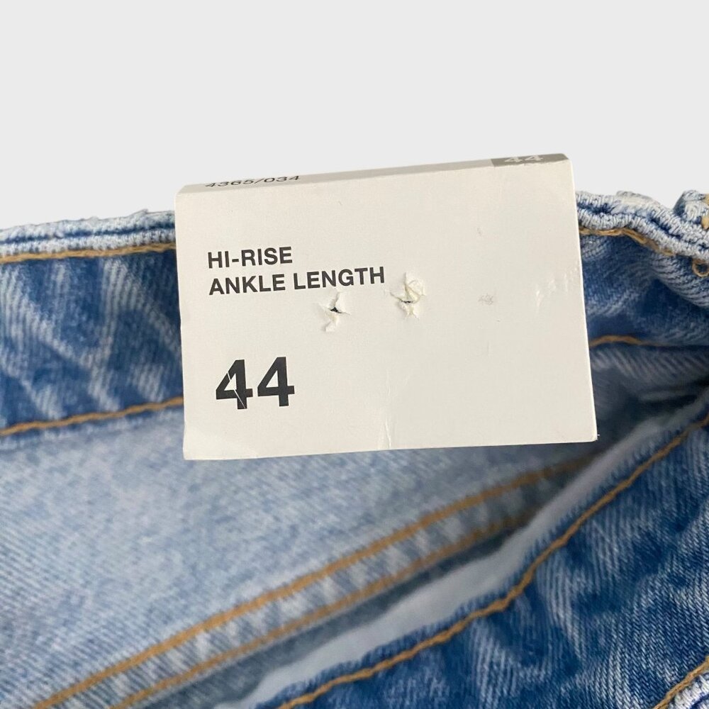 Zara High-Waisted Denim Ankle Jeans Blue Womens Size 12 Straight-Leg Raw-Hem New - Picture 13 of 14